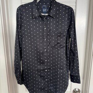 Gap Women's Boyfriend Button-up Satin Polka Dot Shirt